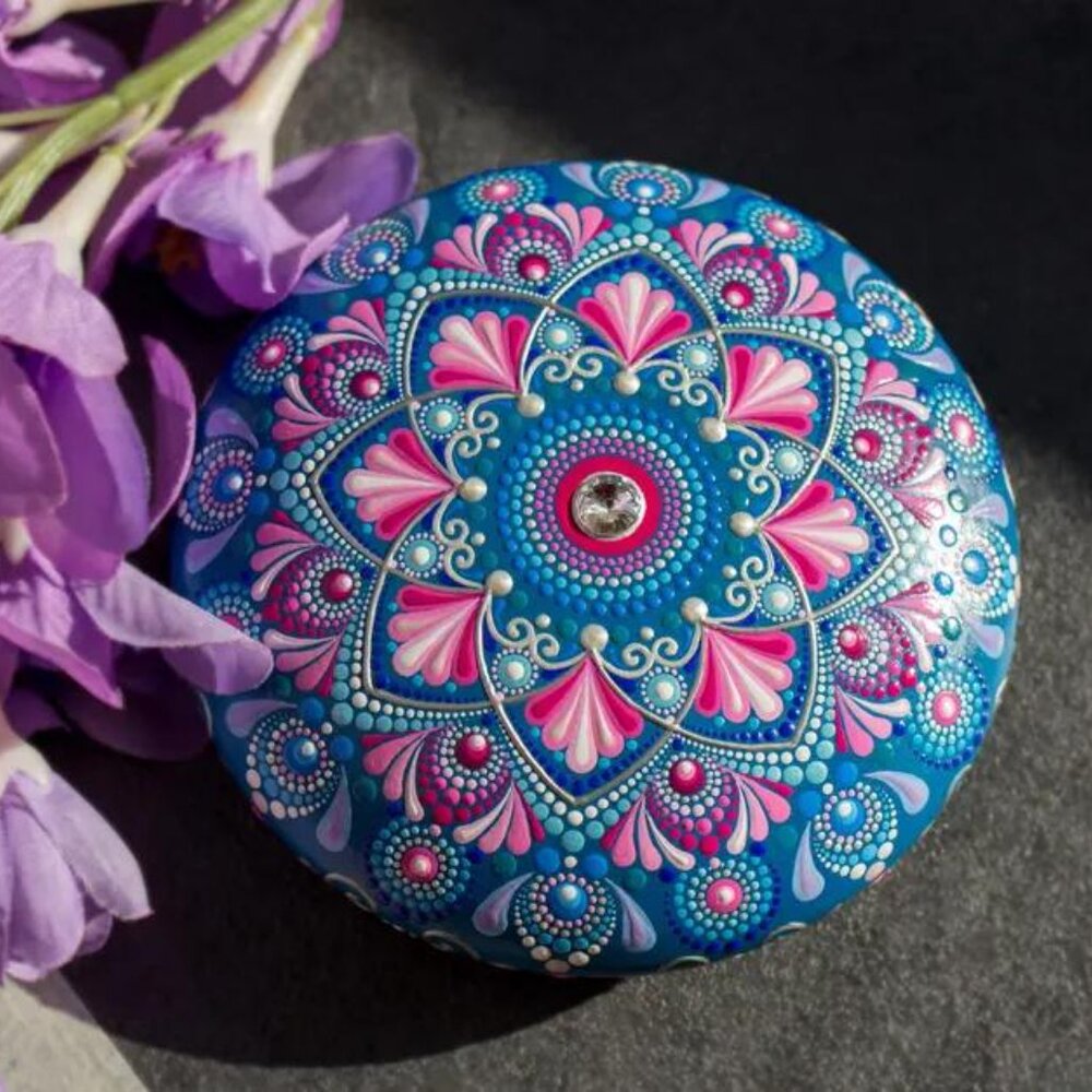 Hand Painted Mandala Stone, Rock Art Mandala Painting, Paper Weight, Dot Art